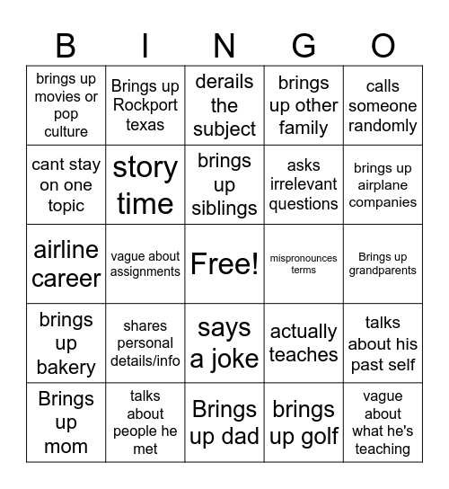 Mr Guerra Bingo Card