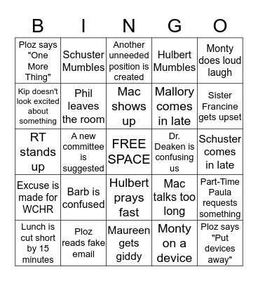 December 12th Inservice Bingo Card