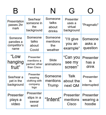 Quarterly Meeting - Conference Call Bingo Card