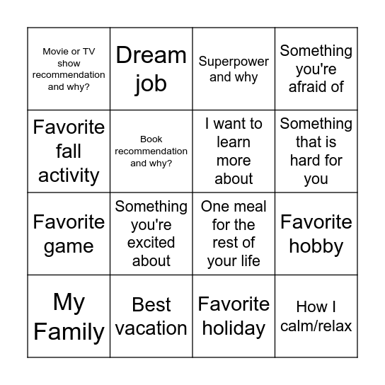 Untitled Bingo Card