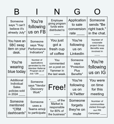 Quarterly Department Meeting Bingo! Bingo Card