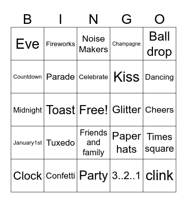 New Years Bingo Card