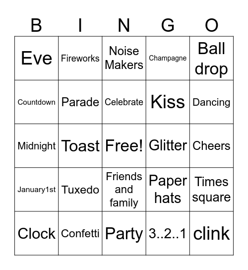 New Years Bingo Card