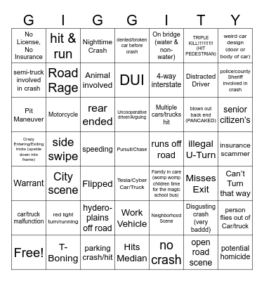 Car Crash Video Bingo Board (7x7) Bingo Card