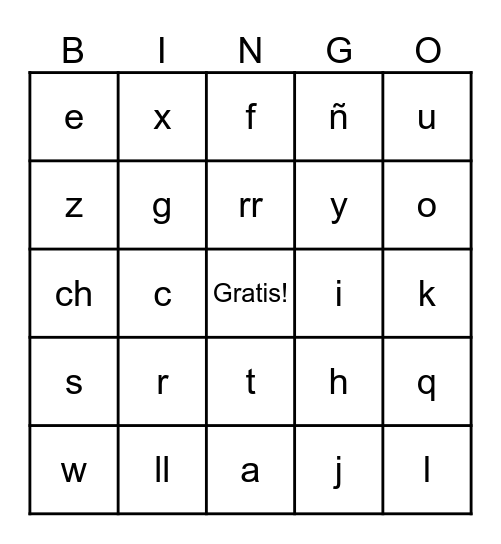 Los sonidos del alfabeto Bingo Card