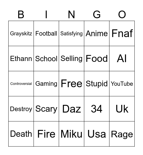 Tiktok Bingo Card