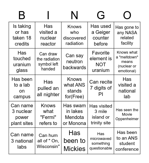 ANS Kickoff Bingo Card