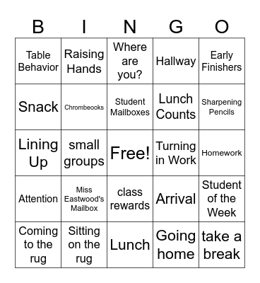 3E Procedures Bingo Card