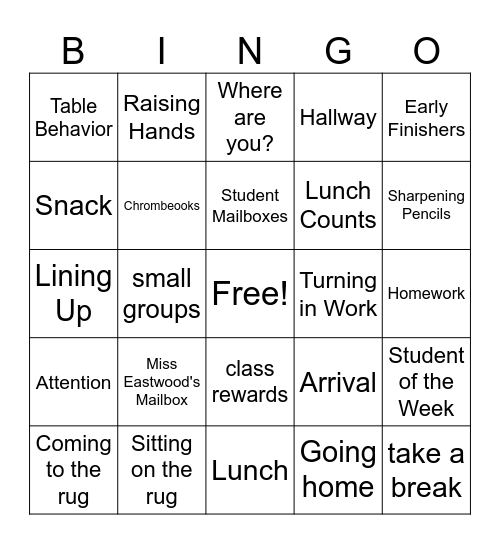3E Procedures Bingo Card