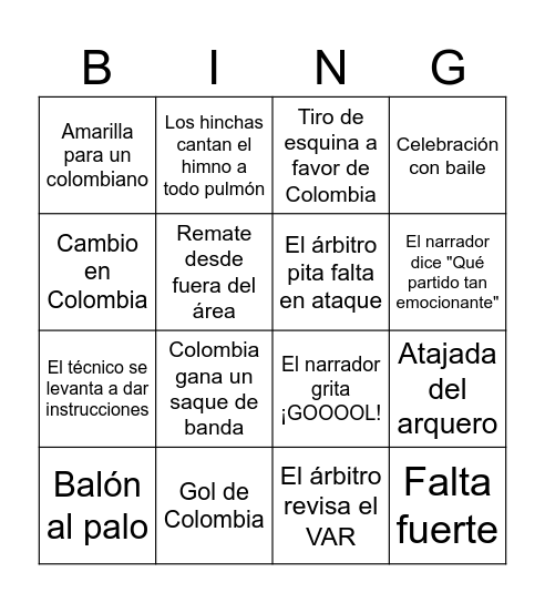 BINGO FUTBOLERO SENA Bingo Card