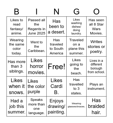 Getting to know You  Bingo Card