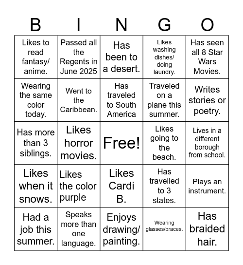 Getting to know You  Bingo Card