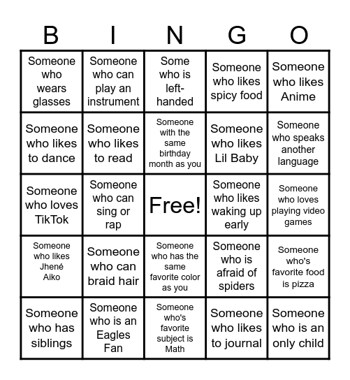 FIND-SOMEONE-WHO Bingo Card