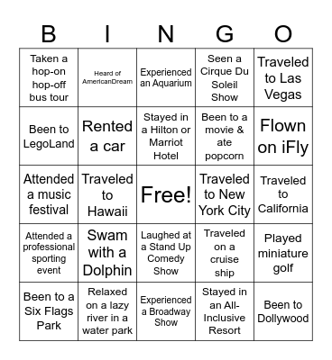 Share Your Experience Bingo Card