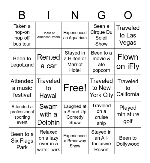 Share Your Experience Bingo Card