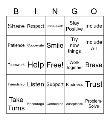 Cooperation and Connection Bingo Card