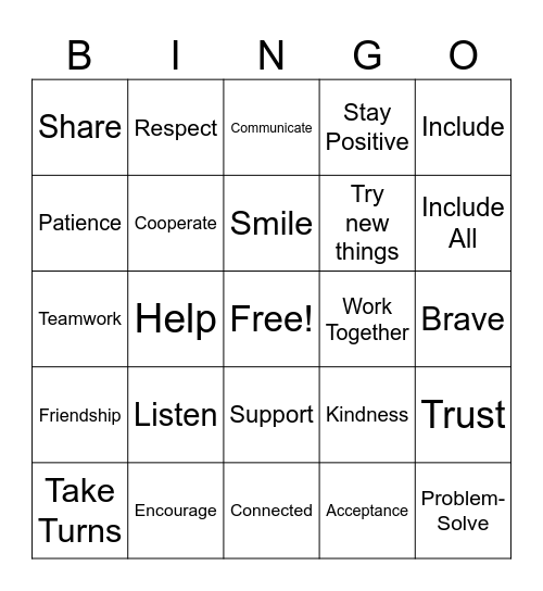 Cooperation and Connection Bingo Card