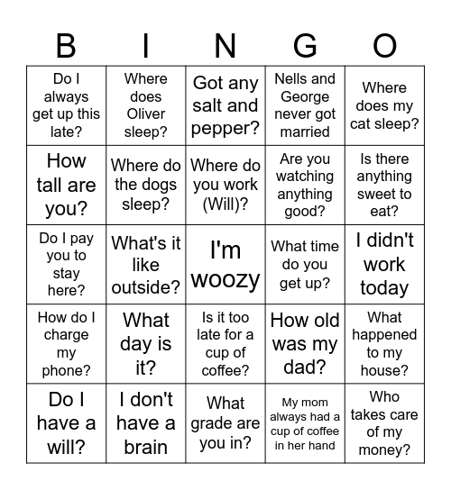 Sanity Bingo Card
