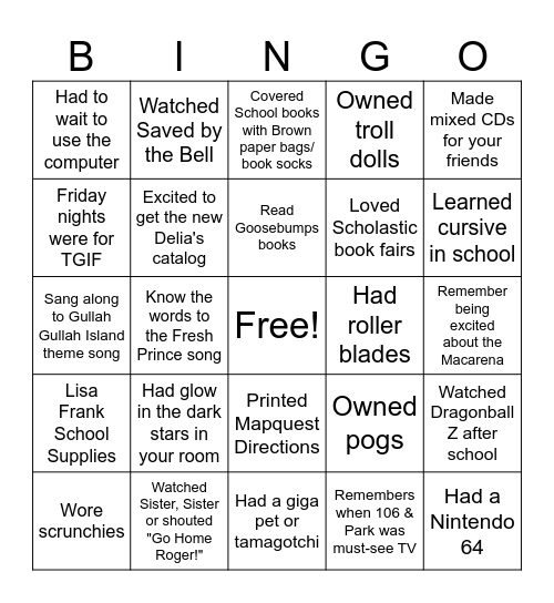 Millennial Bingo Card