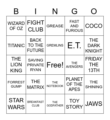 MOVIE BINGO Card
