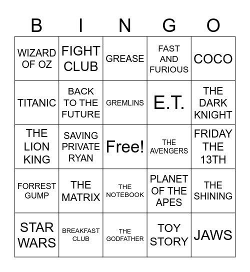MOVIE BINGO Card