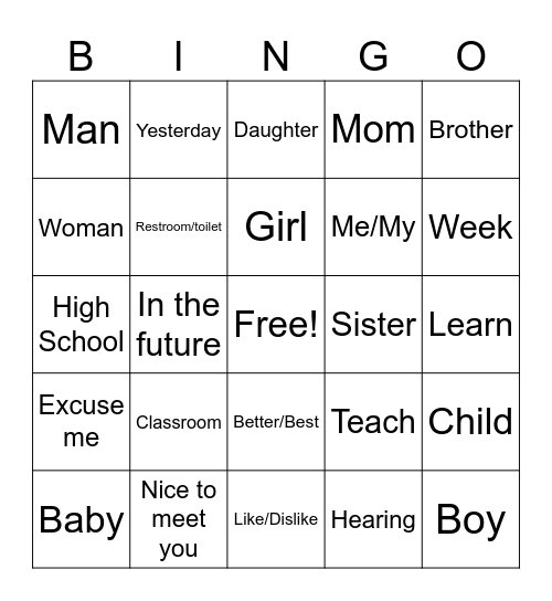 ASL Review Bingo Card