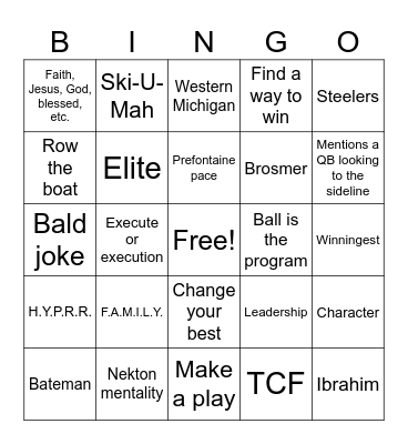 Tanner Morgan Commentating Bingo Card
