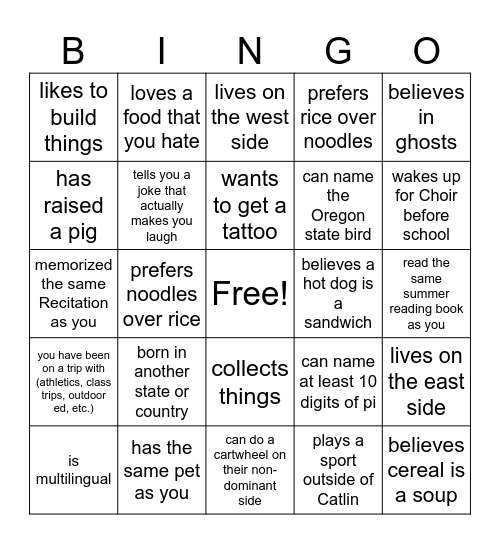 C&C Bingo Card