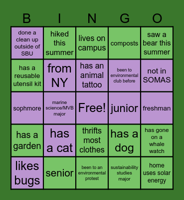 Environmental Club Intro Bingo! Bingo Card