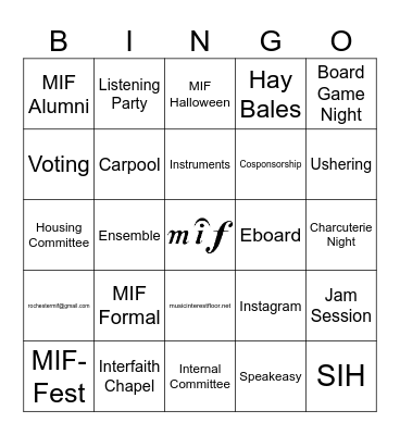 Music Interest Floor Bingo Card