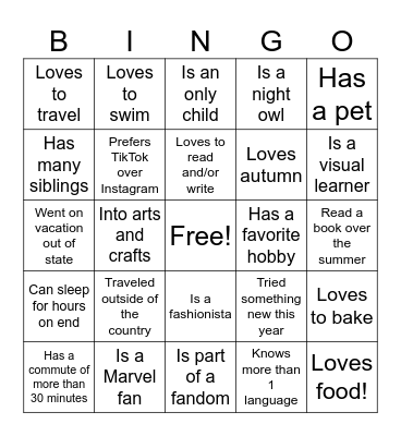 Human Bingo Card