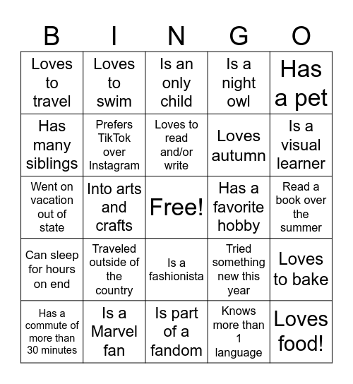 Human Bingo Card