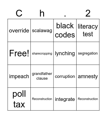 Ch. 2 Vocabulary Bingo Card