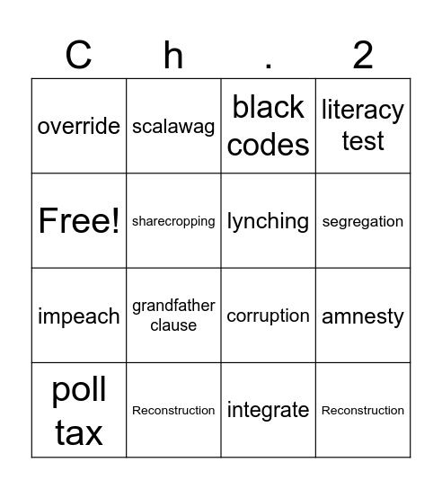 Ch. 2 Vocabulary Bingo Card