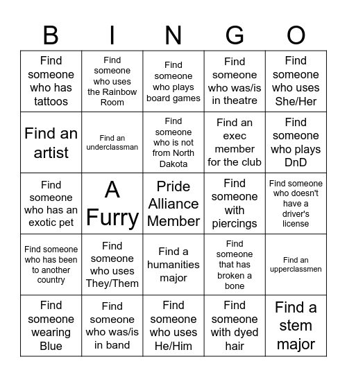 Pride Alliance Greeting Bingo Card