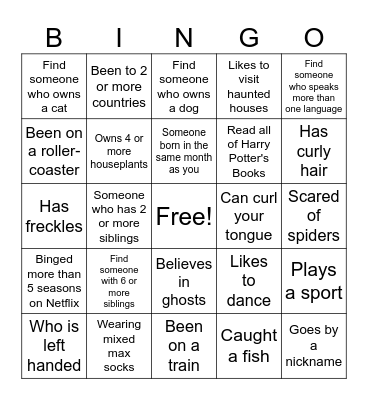 Get to know you Bingo Card