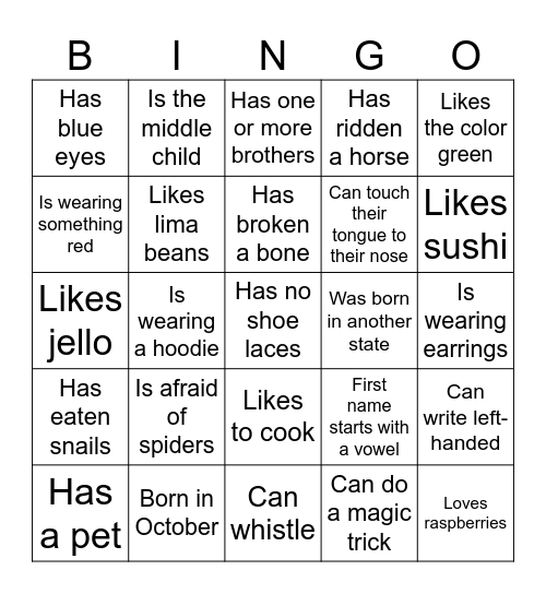 Get to Know You Bingo Card