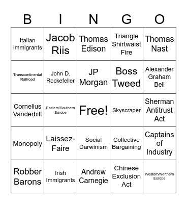 Unit 1 Bingo Card