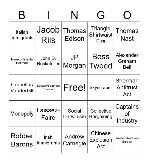 Unit 1 Bingo Card