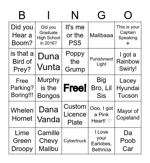 Jai's Silly Bingo! Bingo Card