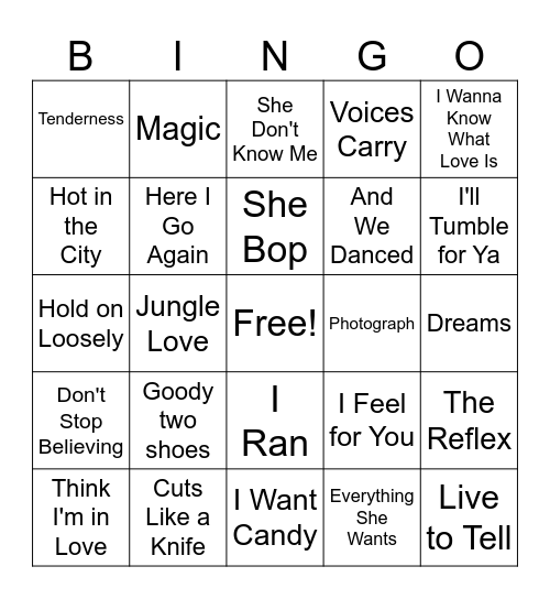 80s Baby Bingo Card