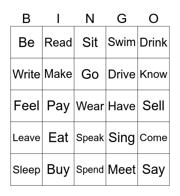 Irregular verbs in the simple past Bingo Card