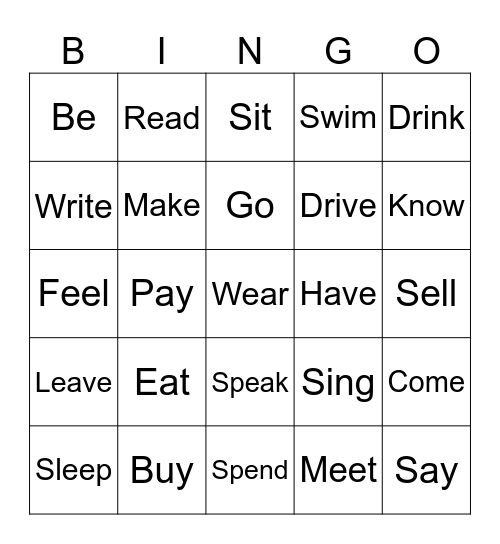 Irregular verbs in the simple past Bingo Card