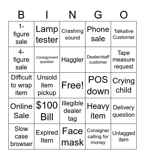 Retail Bingo Card