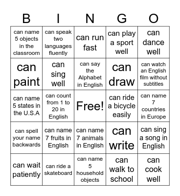 Can/Can't BINGO Card