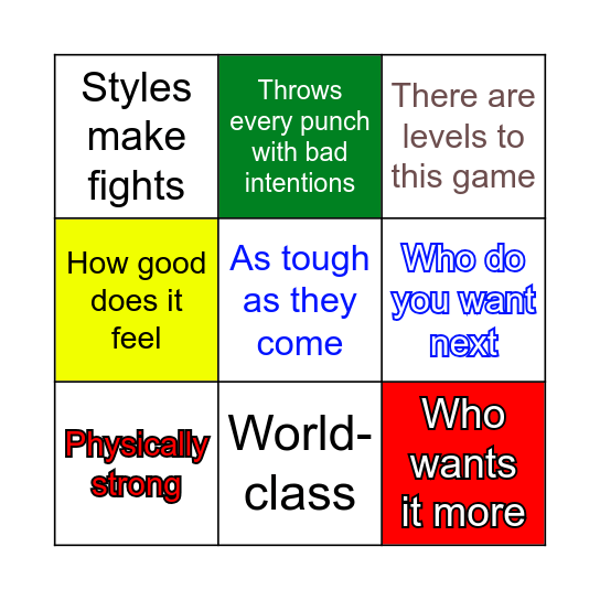 UFC Broadcast Bingo Card