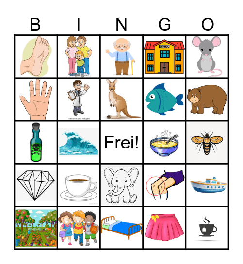 German Cognates Bingo Card