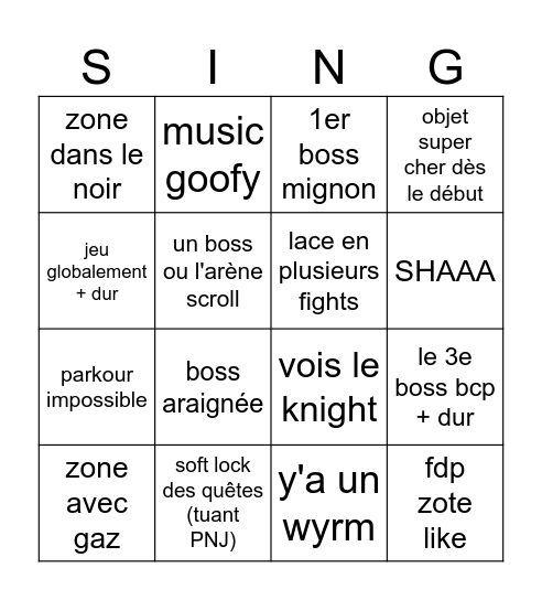 SLIKSONG Bingo Card