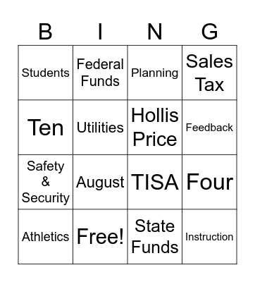 BUDGET 101 Bingo Card