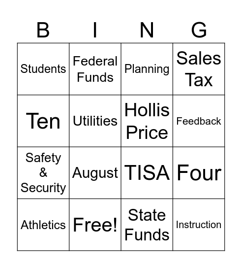 BUDGET 101 Bingo Card